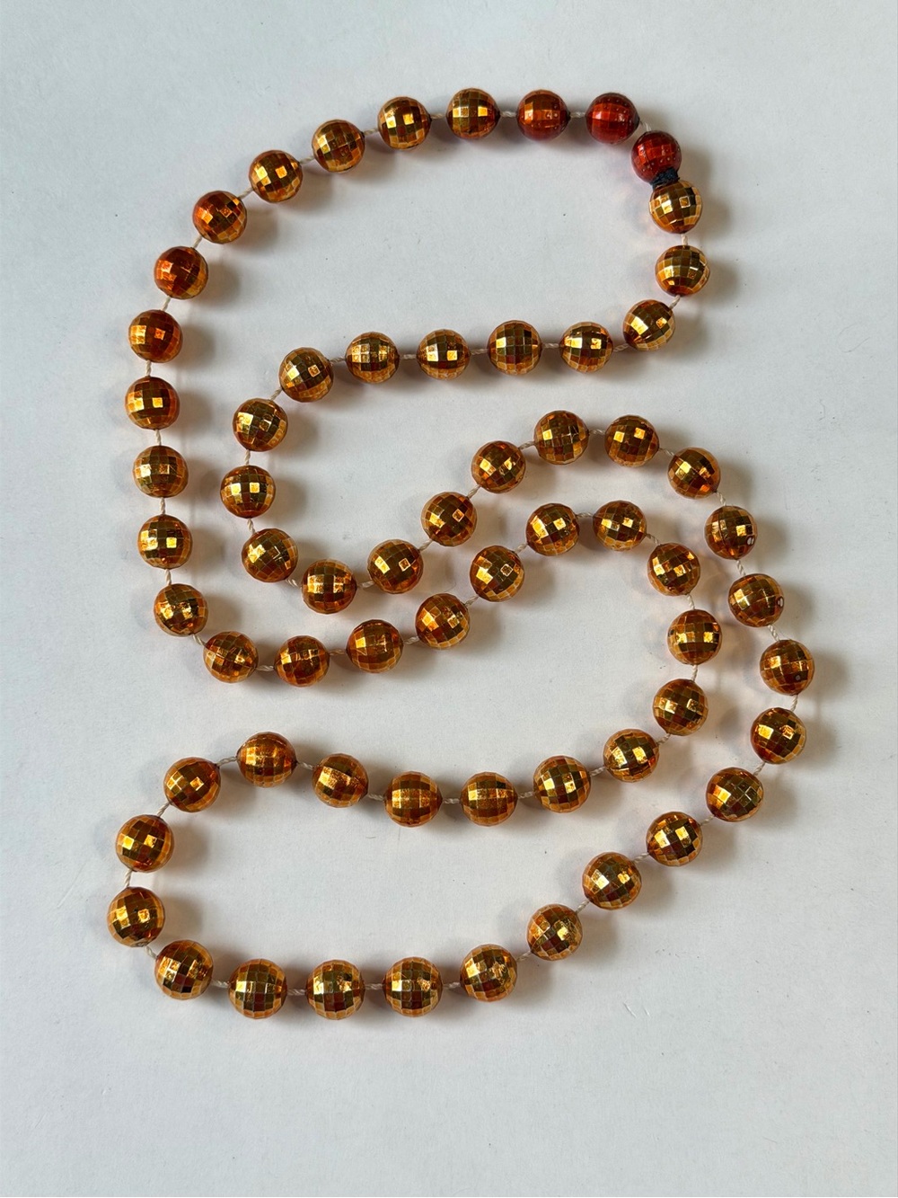 Vintage 1970s Orange Metallic Faceted Bead Necklace Flapper Length Endless Loop